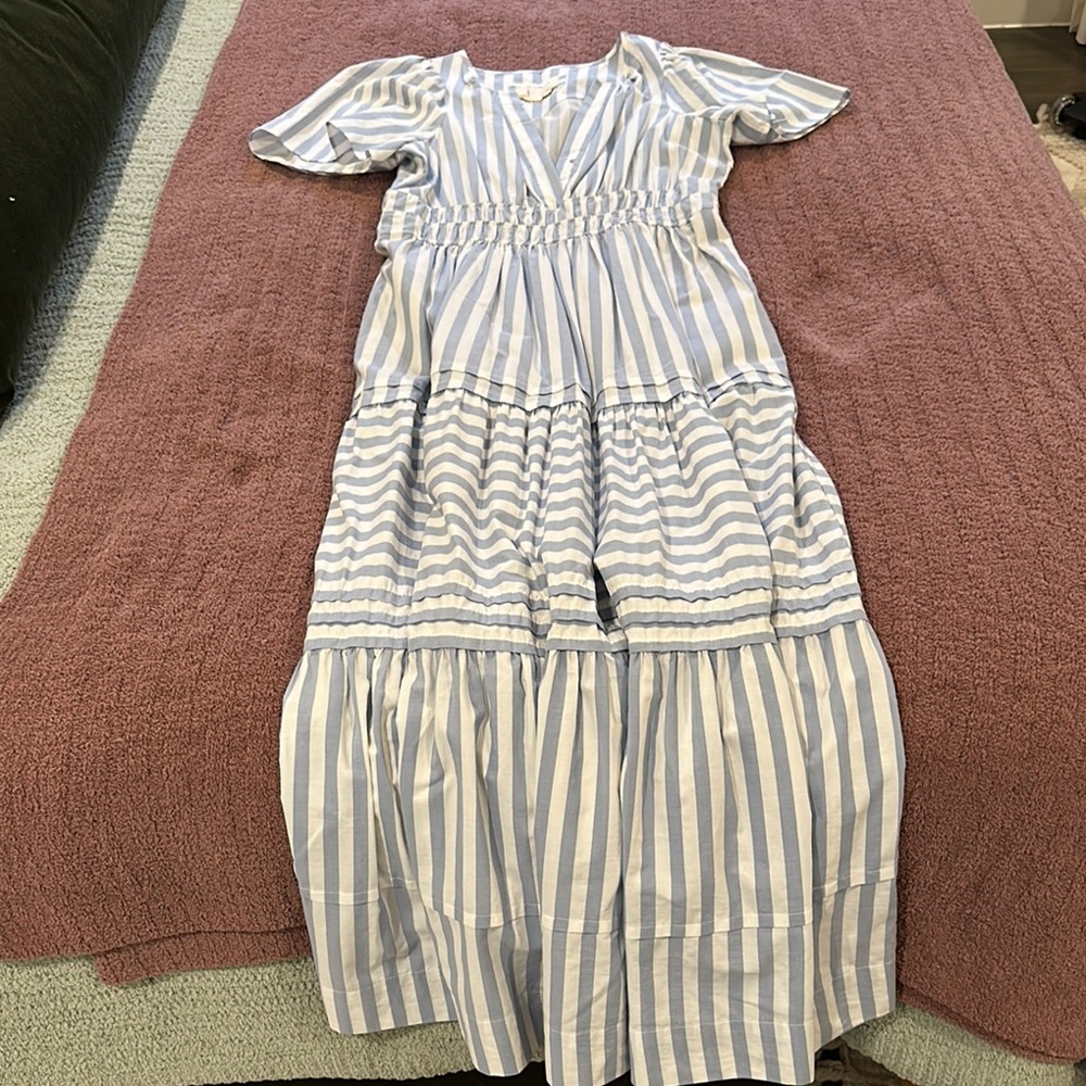Blue and White Striped Maxi Dress
